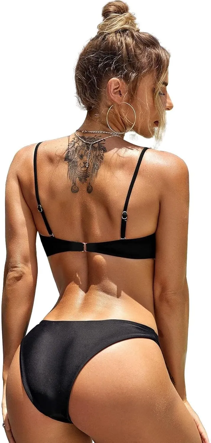 Lilosy Sexy Cute Underwire Cutout Halter Bikini Swimsuit Set Women Criss Cross Bathing Suit 2 Piece