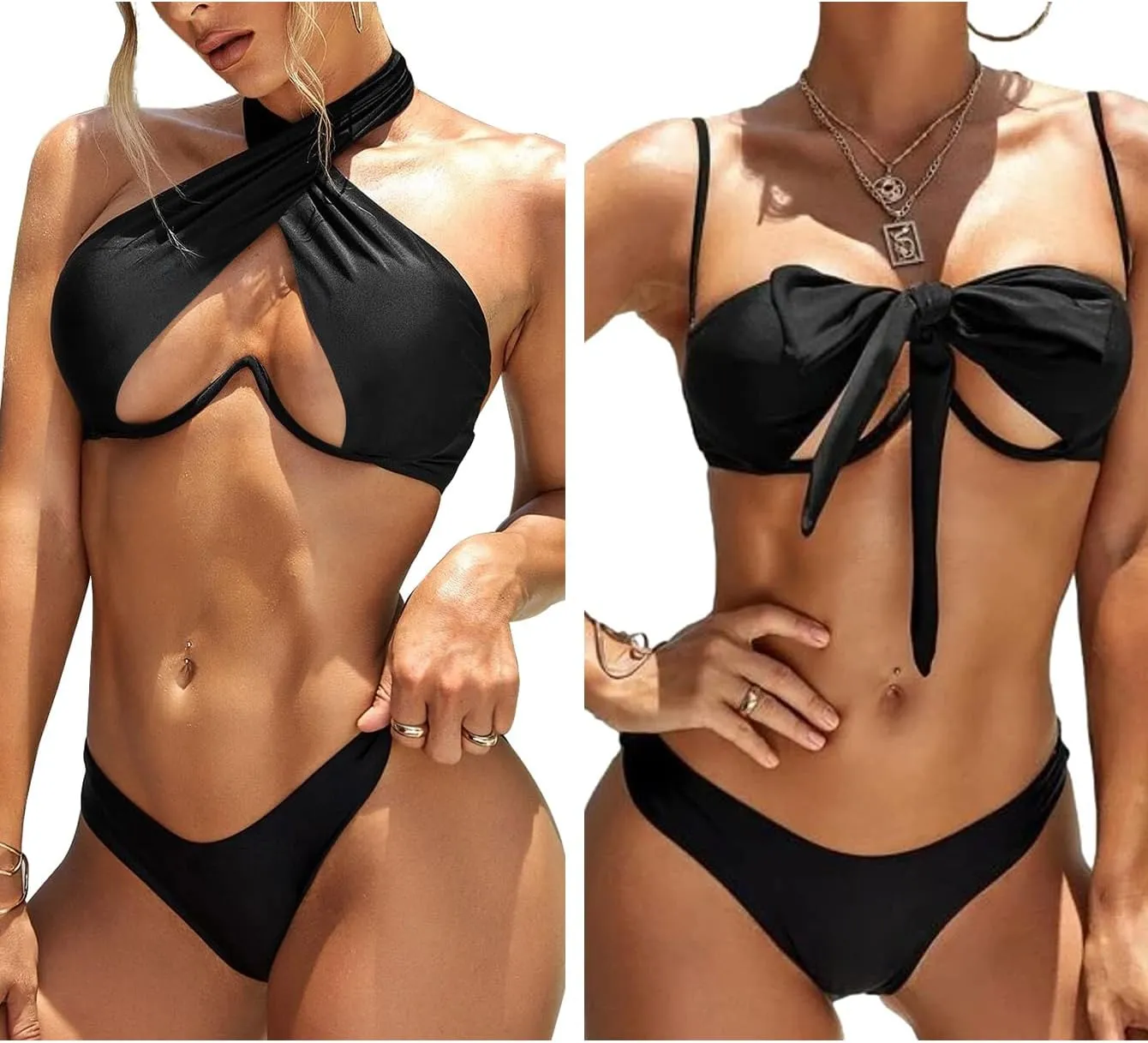 Lilosy Sexy Cute Underwire Cutout Halter Bikini Swimsuit Set Women Criss Cross Bathing Suit 2 Piece