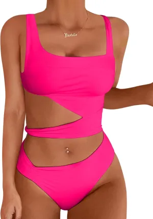 Lilosy Sexy Knotted Ruched High Cut Leg One Piece Swimsuit