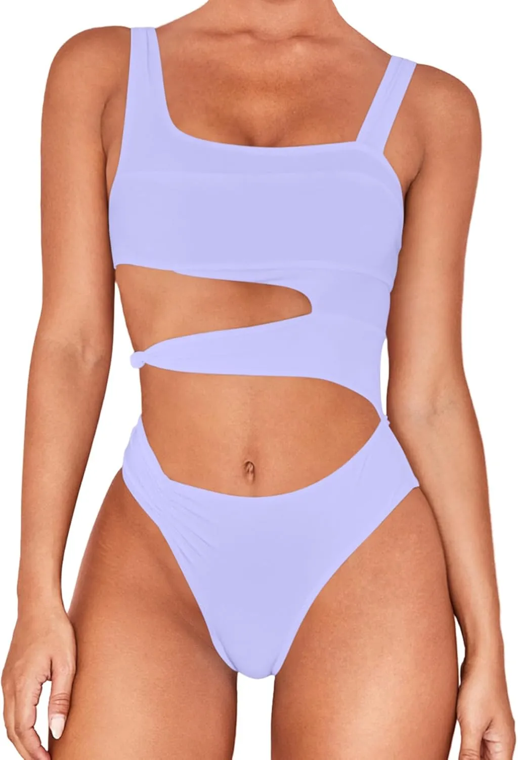 Lilosy Sexy Knotted Ruched High Cut Leg One Piece Swimsuit