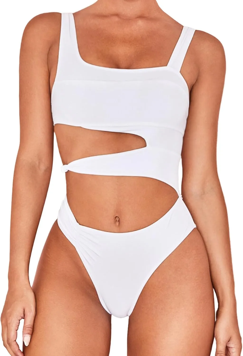 Lilosy Sexy Knotted Ruched High Cut Leg One Piece Swimsuit