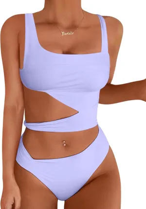 Lilosy Sexy Knotted Ruched High Cut Leg One Piece Swimsuit