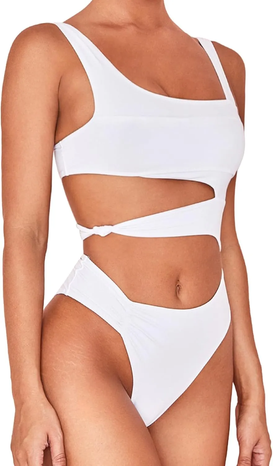 Lilosy Sexy Knotted Ruched High Cut Leg One Piece Swimsuit