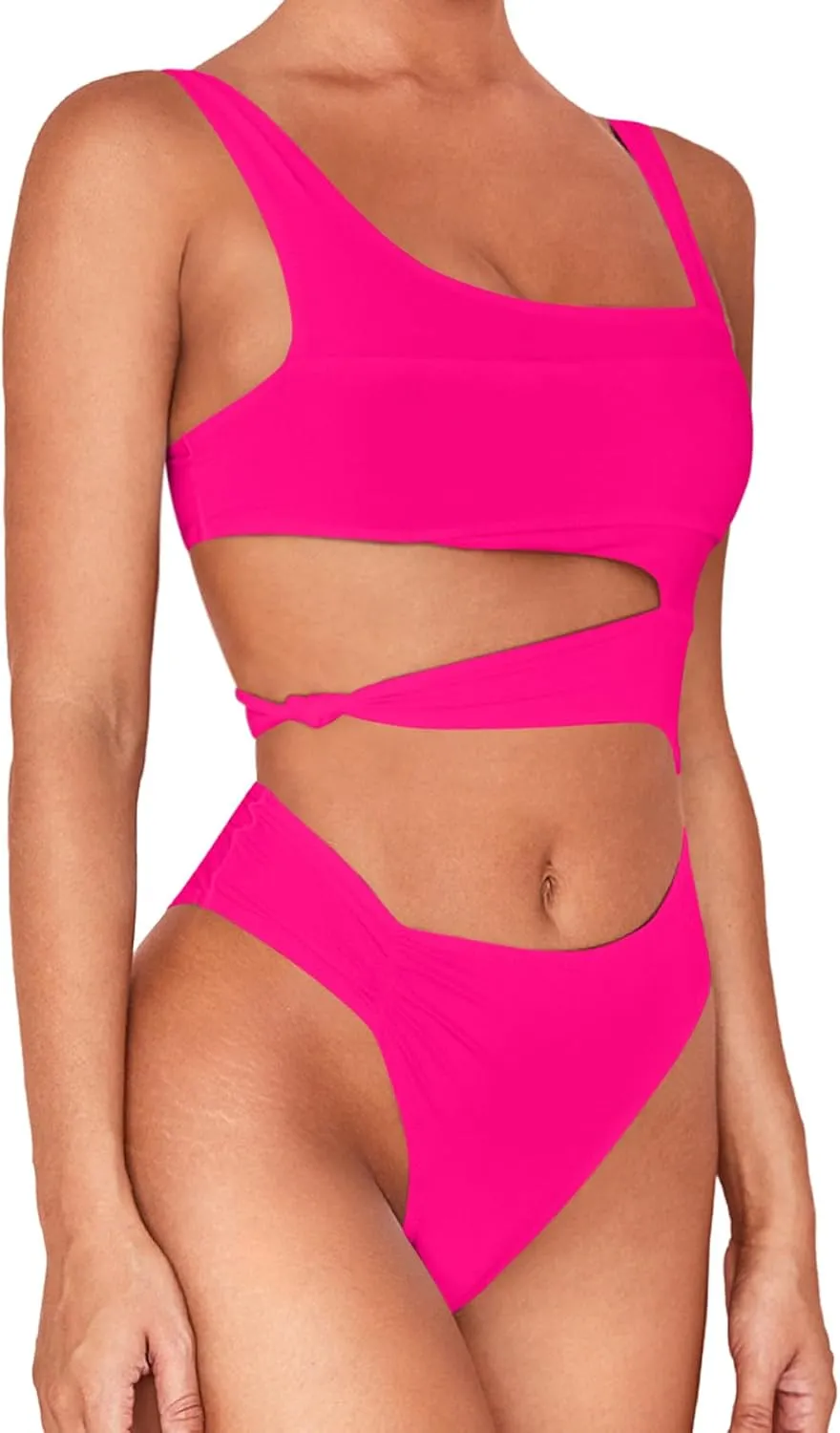 Lilosy Sexy Knotted Ruched High Cut Leg One Piece Swimsuit