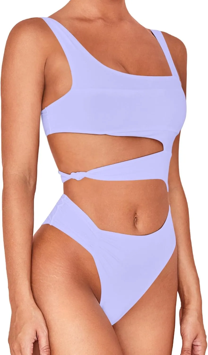 Lilosy Sexy Knotted Ruched High Cut Leg One Piece Swimsuit