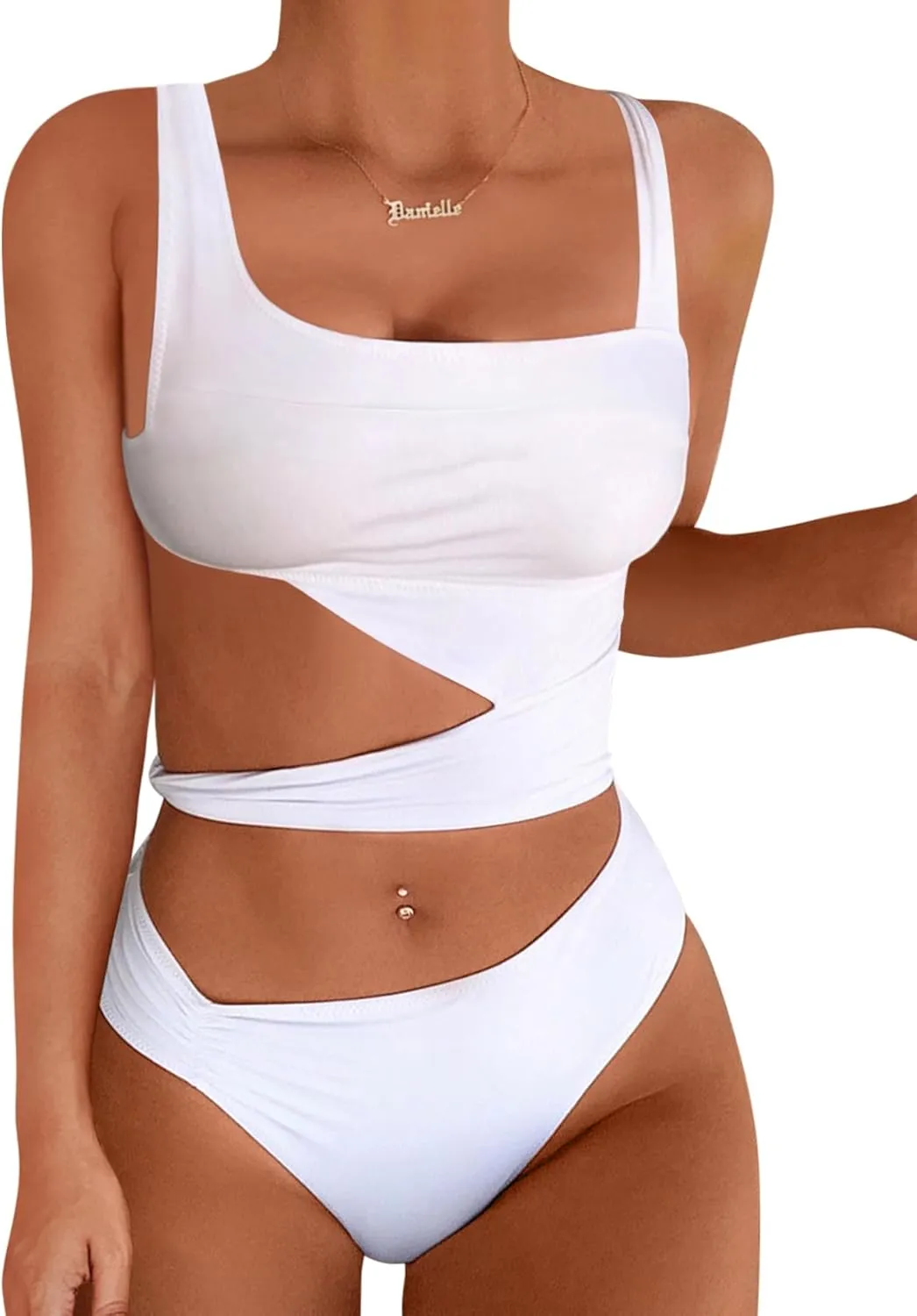 Lilosy Sexy Knotted Ruched High Cut Leg One Piece Swimsuit