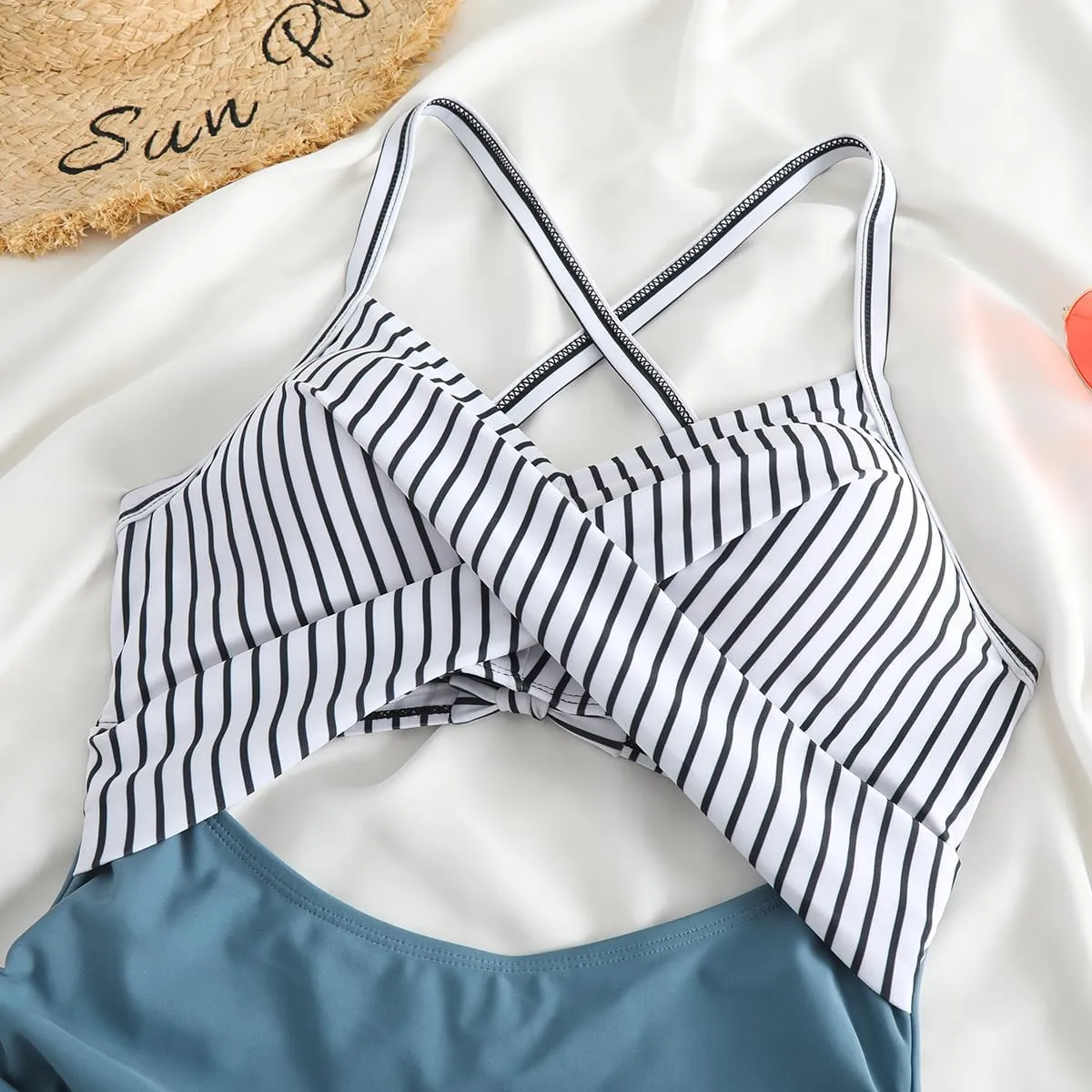 Limeeke Women Cutout One Piece Swimsuit Tummy Control High Waisted Swimwear Wrap Tie Back Bathing Suit