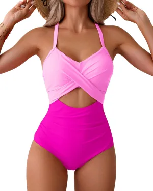 Limeeke Women Cutout One Piece Swimsuit Tummy Control High Waisted Swimwear Wrap Tie Back Bathing Suit
