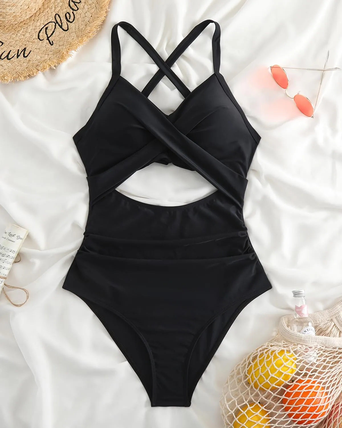 Limeeke Women Cutout One Piece Swimsuit Tummy Control High Waisted Swimwear Wrap Tie Back Bathing Suit