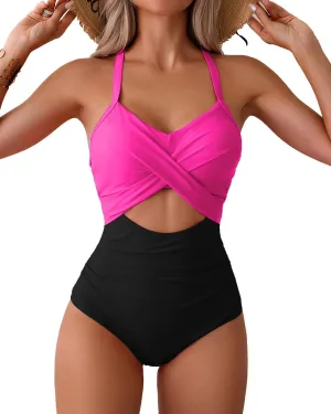 Limeeke Women Cutout One Piece Swimsuit Tummy Control High Waisted Swimwear Wrap Tie Back Bathing Suit