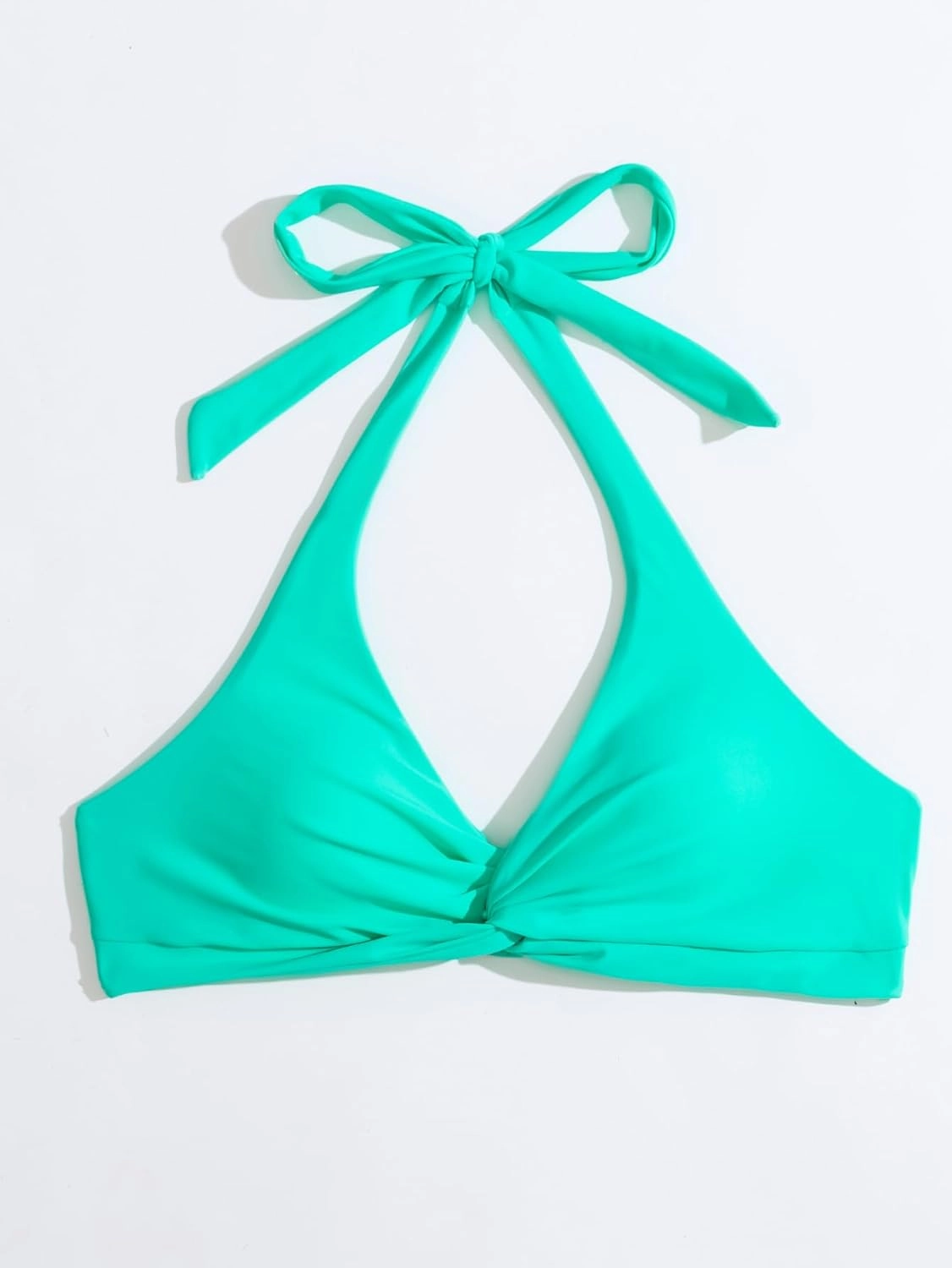 Limeeke Women Bikini Top Halter Twist Front Swimsuit Top Padded V Neck Swim Bathing Suit Tops Only