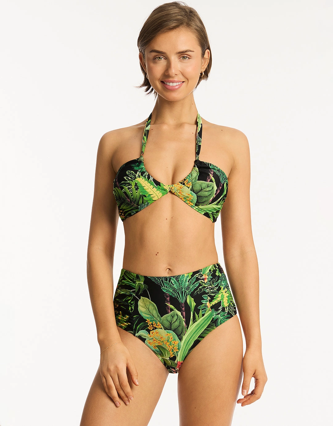 Lotus High Waist Gathered Side Bikini Pant - Black