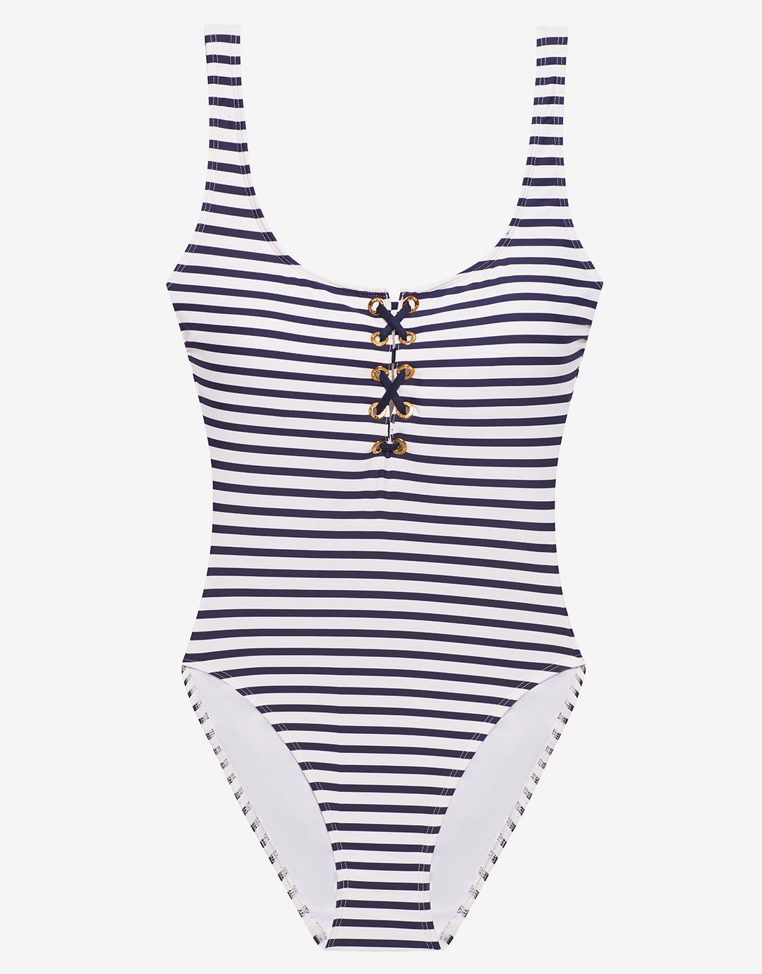 Luxe Stripe Lace Up Swimsuit - Navy White