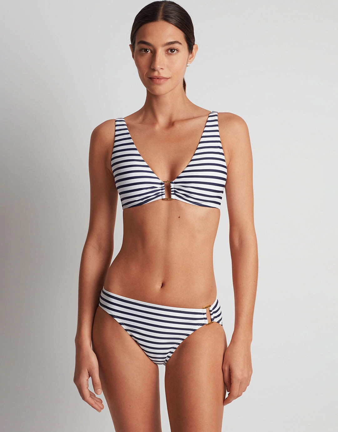 Luxe Stripe Ring OTS Bikini Top - Navy White
