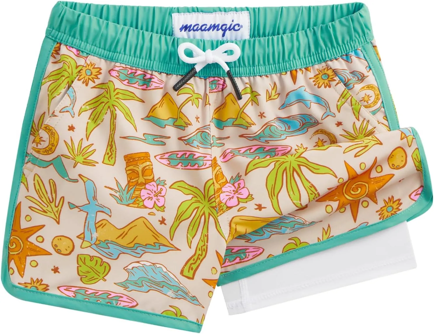maamgic Boys Swim Trunks with Compression Liner Vintage Swim Shorts Toddler Swimsuit