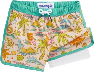maamgic Boys Swim Trunks with Compression Liner Vintage Swim Shorts Toddler Swimsuit