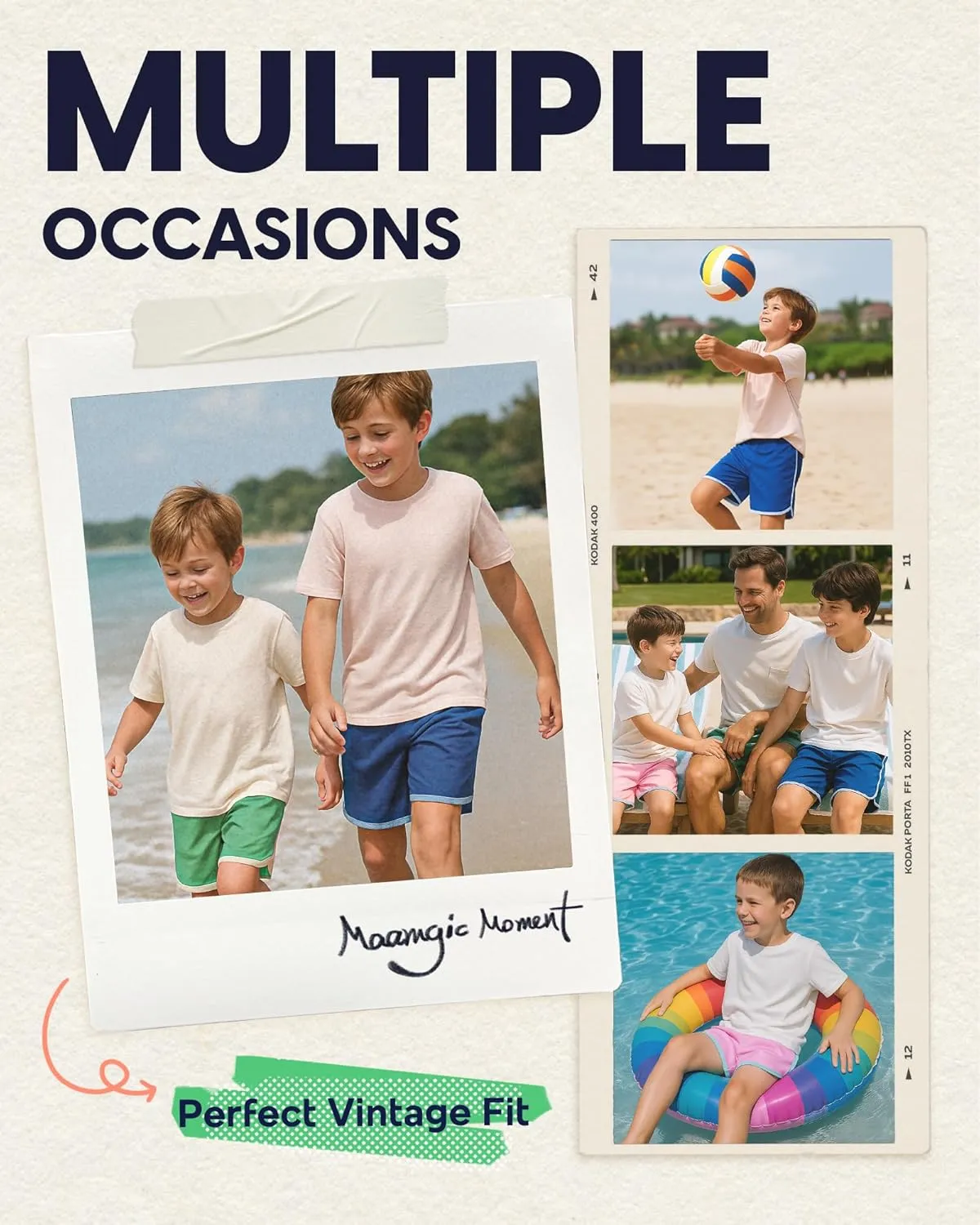 maamgic Boys Swim Trunks with Compression Liner Vintage Swim Shorts Toddler Swimsuit
