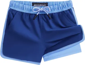 maamgic Boys Swim Trunks with Compression Liner Vintage Swim Shorts Toddler Swimsuit