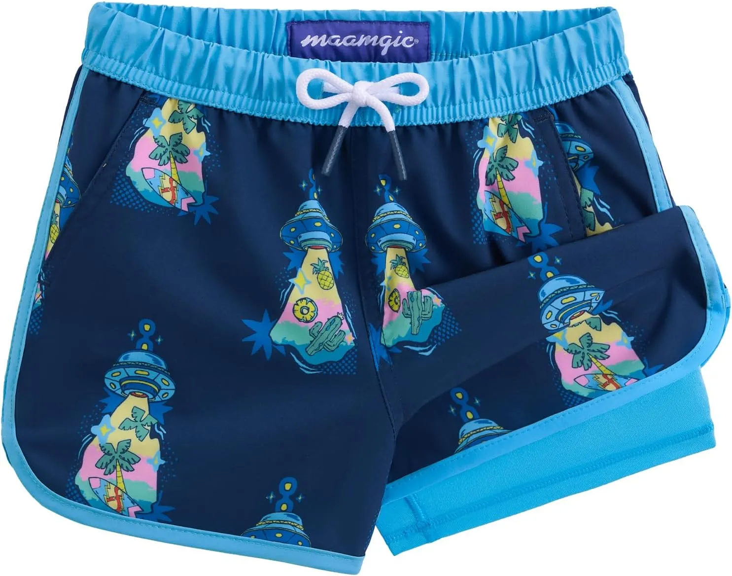 maamgic Boys Swim Trunks with Compression Liner Vintage Swim Shorts Toddler Swimsuit