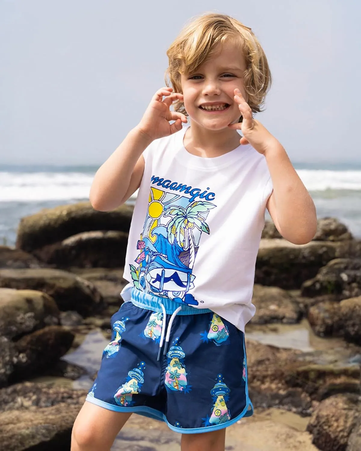 maamgic Boys Swim Trunks with Compression Liner Vintage Swim Shorts Toddler Swimsuit
