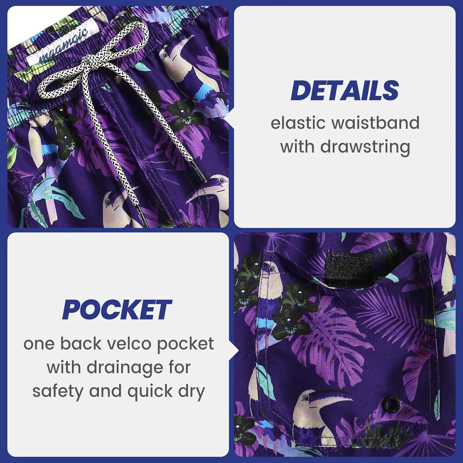 maamgic Mens Swim Trunks 5" Quick Dry Beach Shorts Bathing Suits with Mesh Lining Pockets