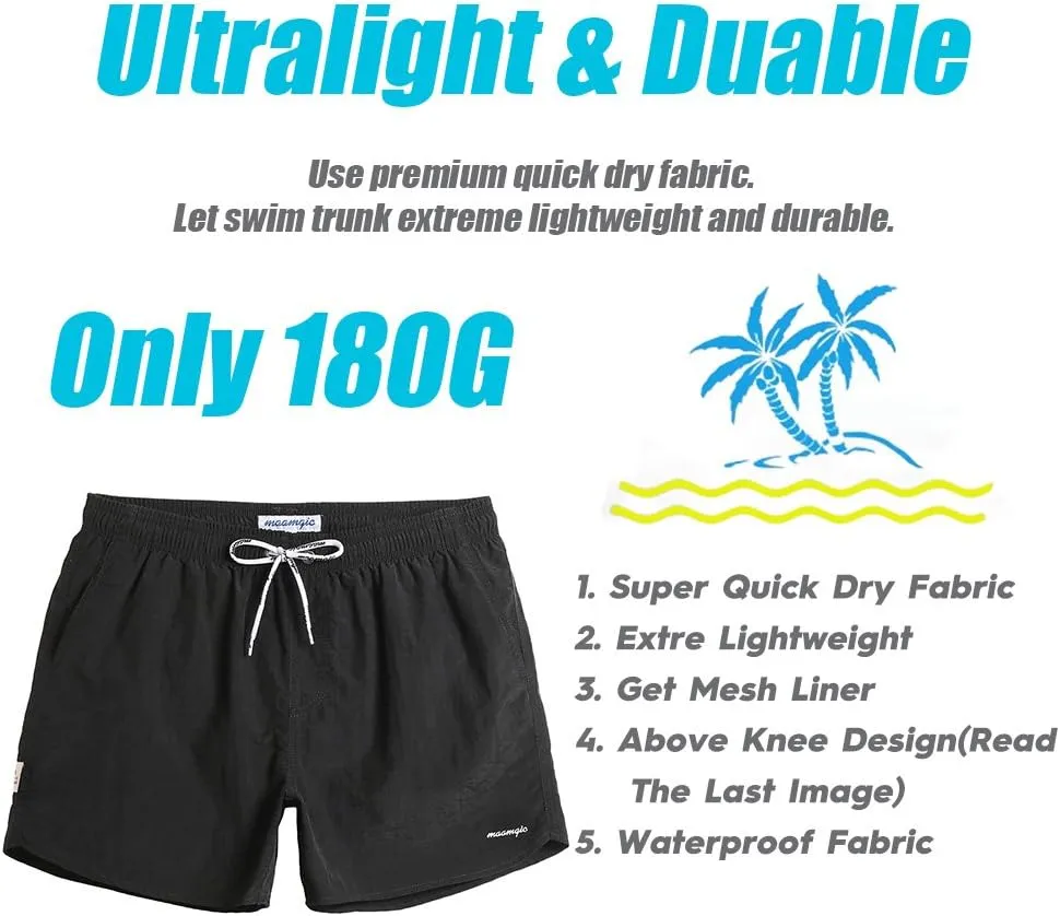 maamgic Mens Swim Trunks 5" with Mesh Lining Quick Dry Bathing Suits for Men Swim Shorts Swimwear