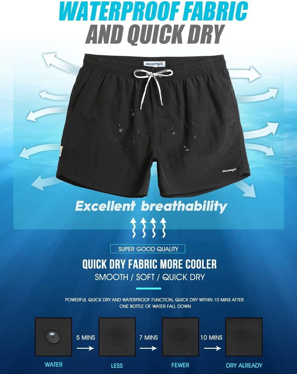 maamgic Mens Swim Trunks 5" with Mesh Lining Quick Dry Bathing Suits for Men Swim Shorts Swimwear
