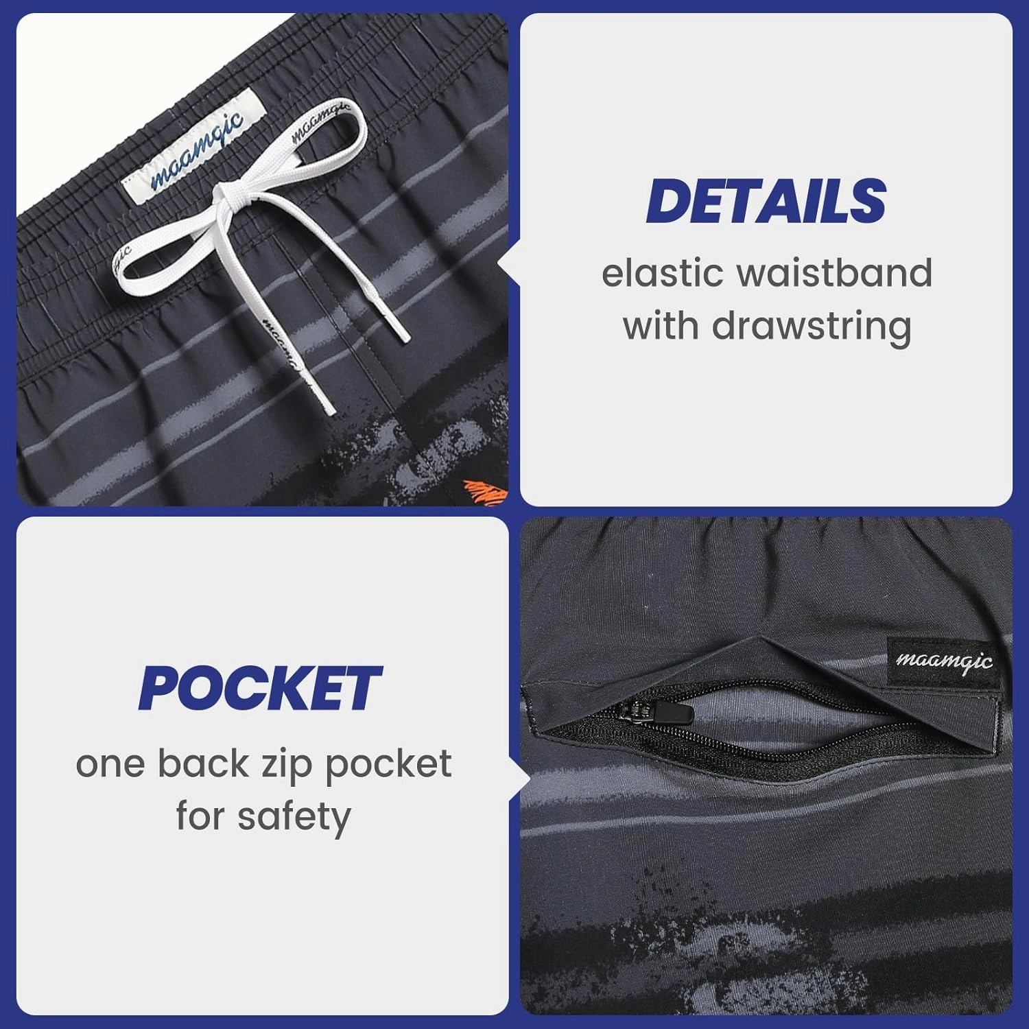 maamgic Mens 7" Stretch Swim Trunks Quick Dry Mesh Lining Swimwear Bathing Suits