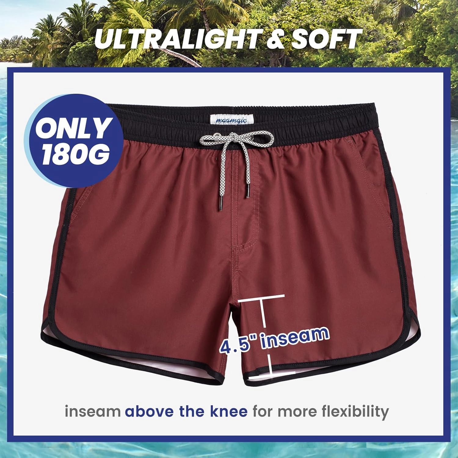 maamgic Mens Boys Short 80s 90s Vintage Swim Trunks with Mesh Lining Quick Dry Swim Suits Board Shorts
