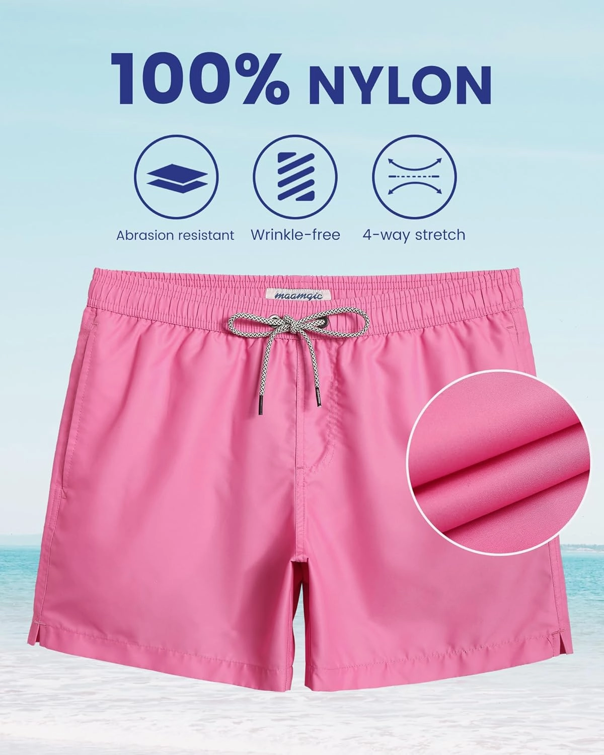 maamgic Mens Swim Trunks 5" Quick Dry Beach Shorts Bathing Suits with Mesh Lining Pockets