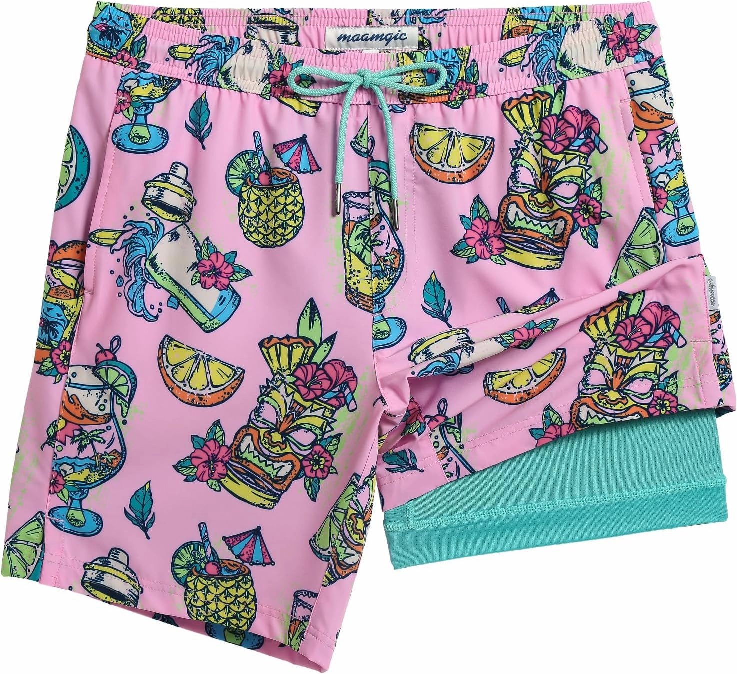 maamgic Mens Swim Trunks with Compression Liner 7 Inch Inseam Mens Bathing Suit Quick Dry Swimming Trunks Swimsuit