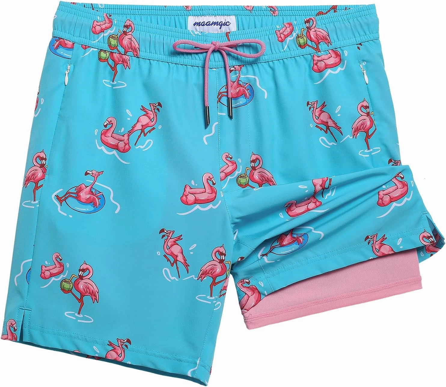 maamgic Mens Swim Trunks with Compression Liner 7" Bathing Suit Quick Dry Swimming Trunks for Men with Zipper Pockets
