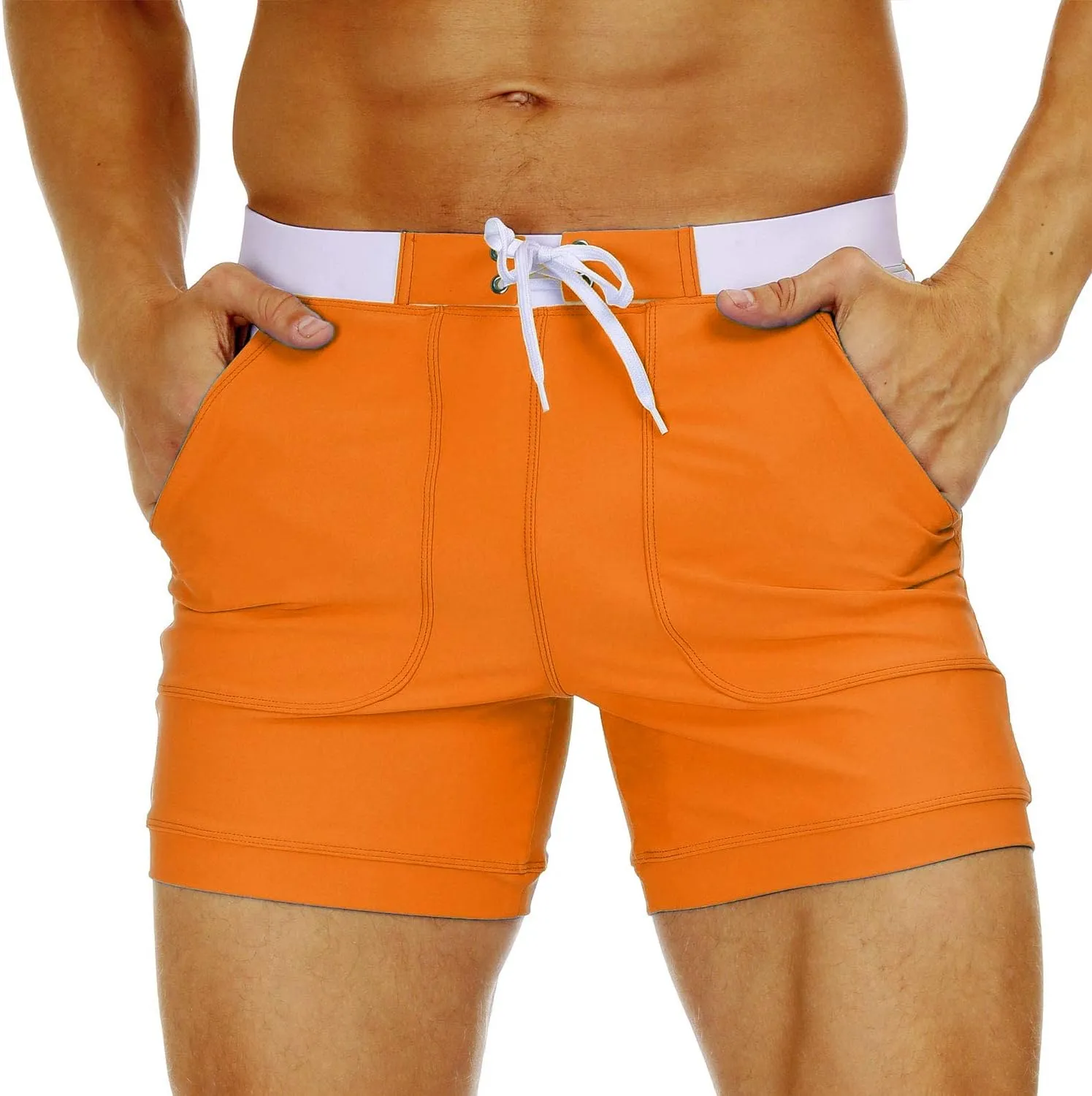 MAGNIVIT Men's Swimwear Swimsuits Solid Basic Long Swim Sport Trunks Board Shorts with Pockets