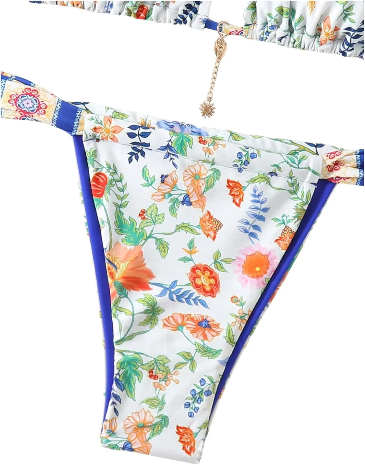MakeMeChic Women's Floral Print 2 Piece Bikini Sets Tie Back Triangle Thong Bathing Suit Swimsuit