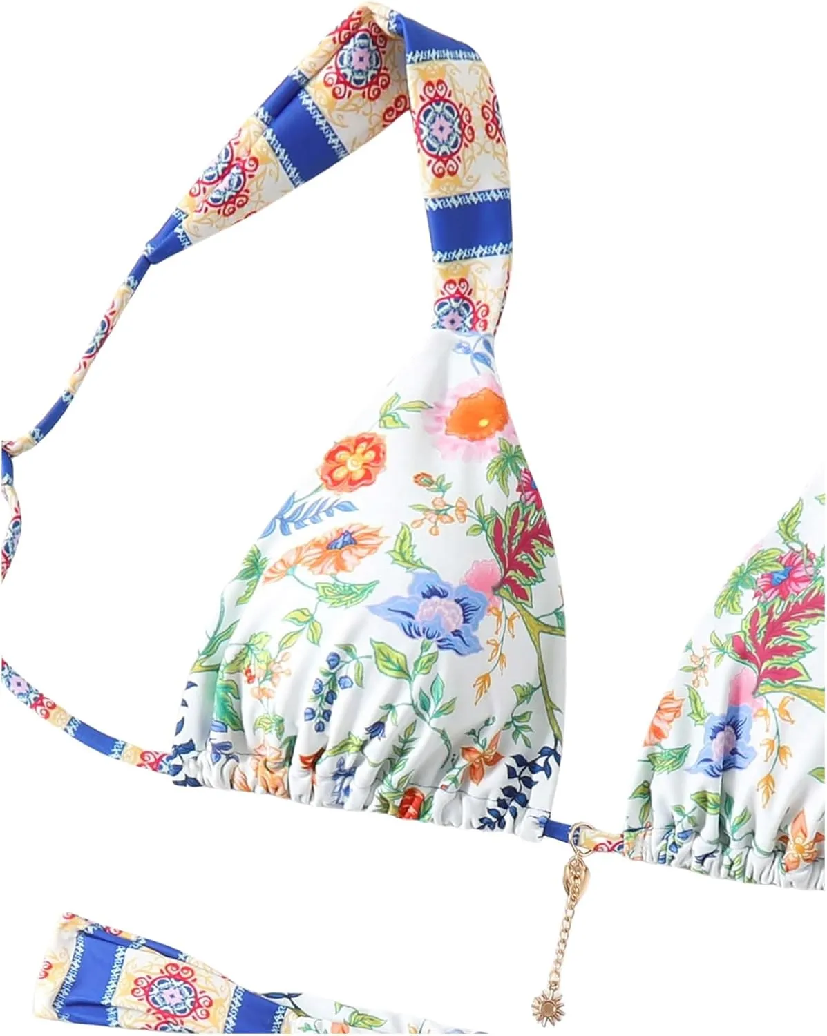 MakeMeChic Women's Floral Print 2 Piece Bikini Sets Tie Back Triangle Thong Bathing Suit Swimsuit