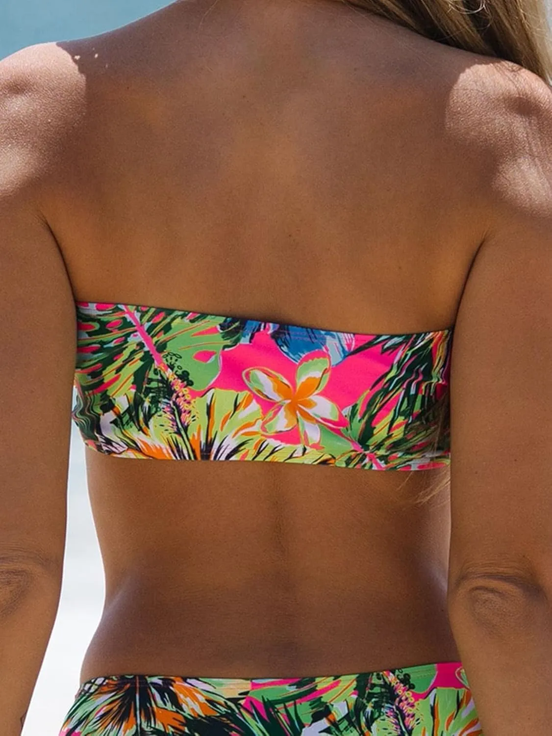MakeMeChic Women's Strapless Bikini Top Floral Print Bandeau Swimsuit Bikini Tops