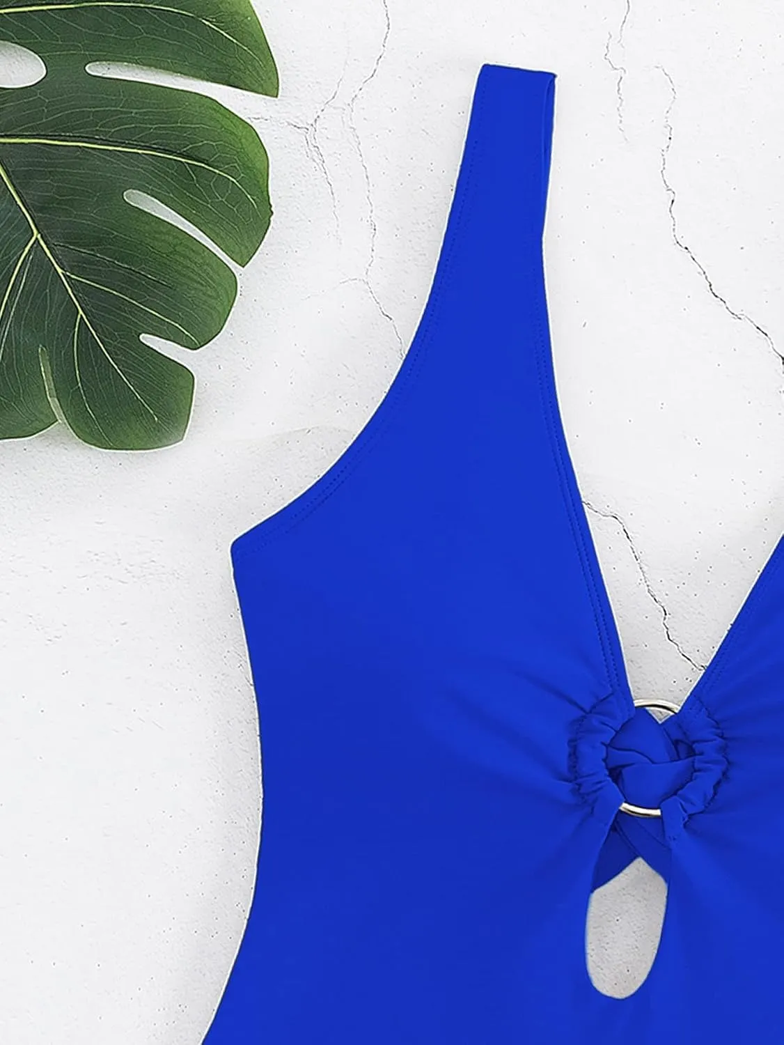 MakeMeChic Women's Twist Back Cut Out Ring Plunge Neck One Piece Swimsuit Bathing Suit