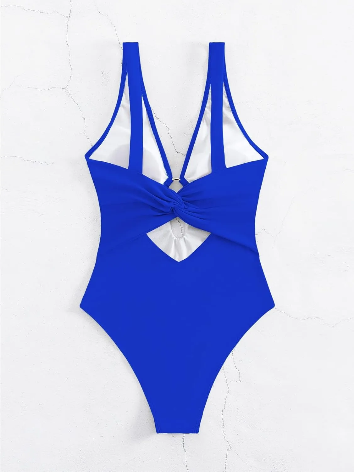 MakeMeChic Women's Twist Back Cut Out Ring Plunge Neck One Piece Swimsuit Bathing Suit