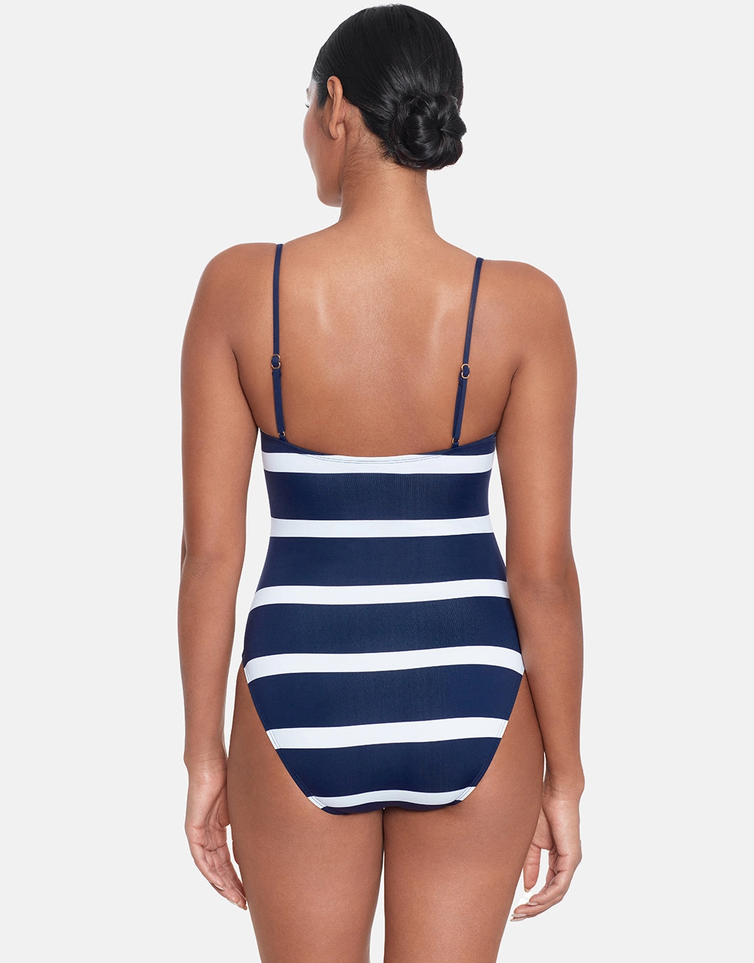 Mariner Stripe Embroidered Square Neck Swimsuit - Navy and White