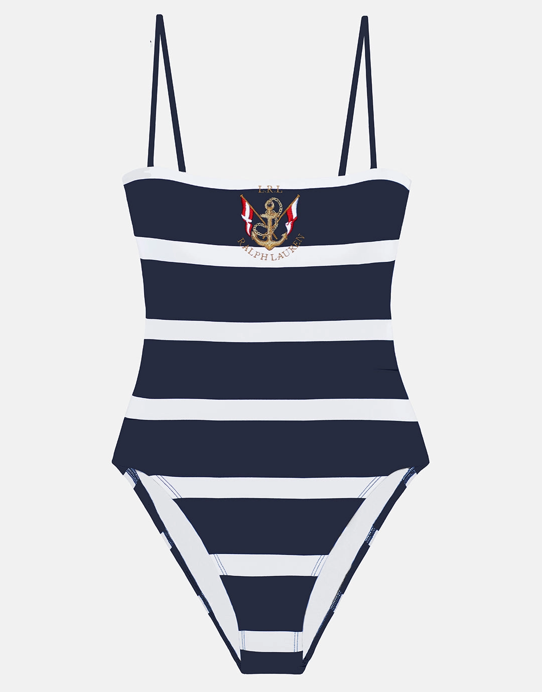 Mariner Stripe Embroidered Square Neck Swimsuit - Navy and White