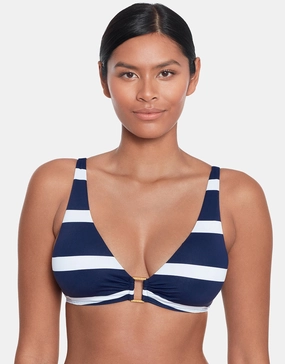 Mariner Stripe Ring OTS Bikini Top - Navy and White