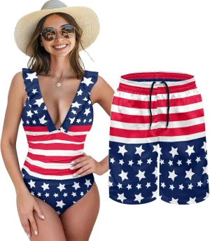 Matching Swimsuits for Couples One Piece Bathing Suits or Swim Trunks Summer Beach Vacation Swimwear