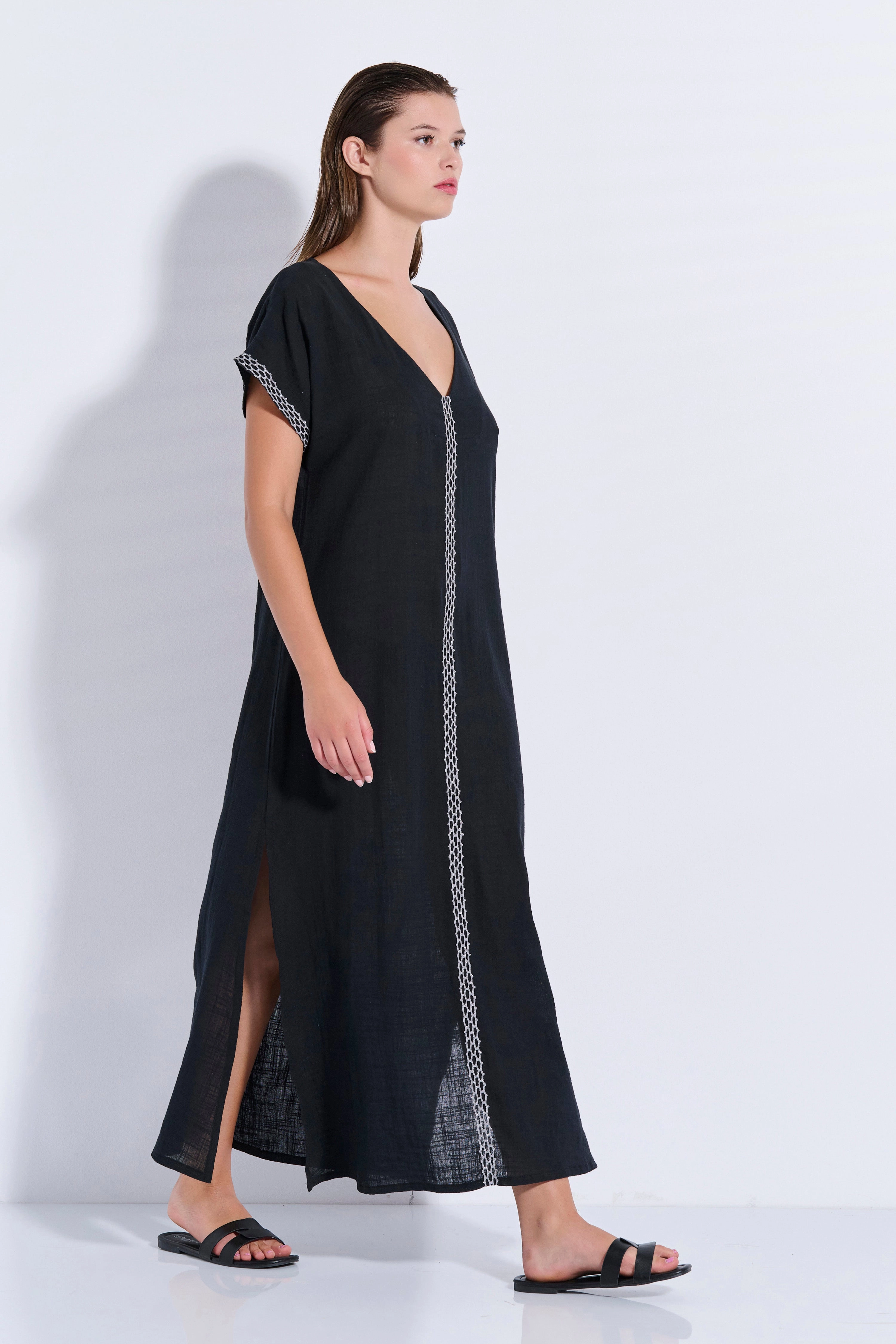 Maxi Trimmed Kaftan (8080)
