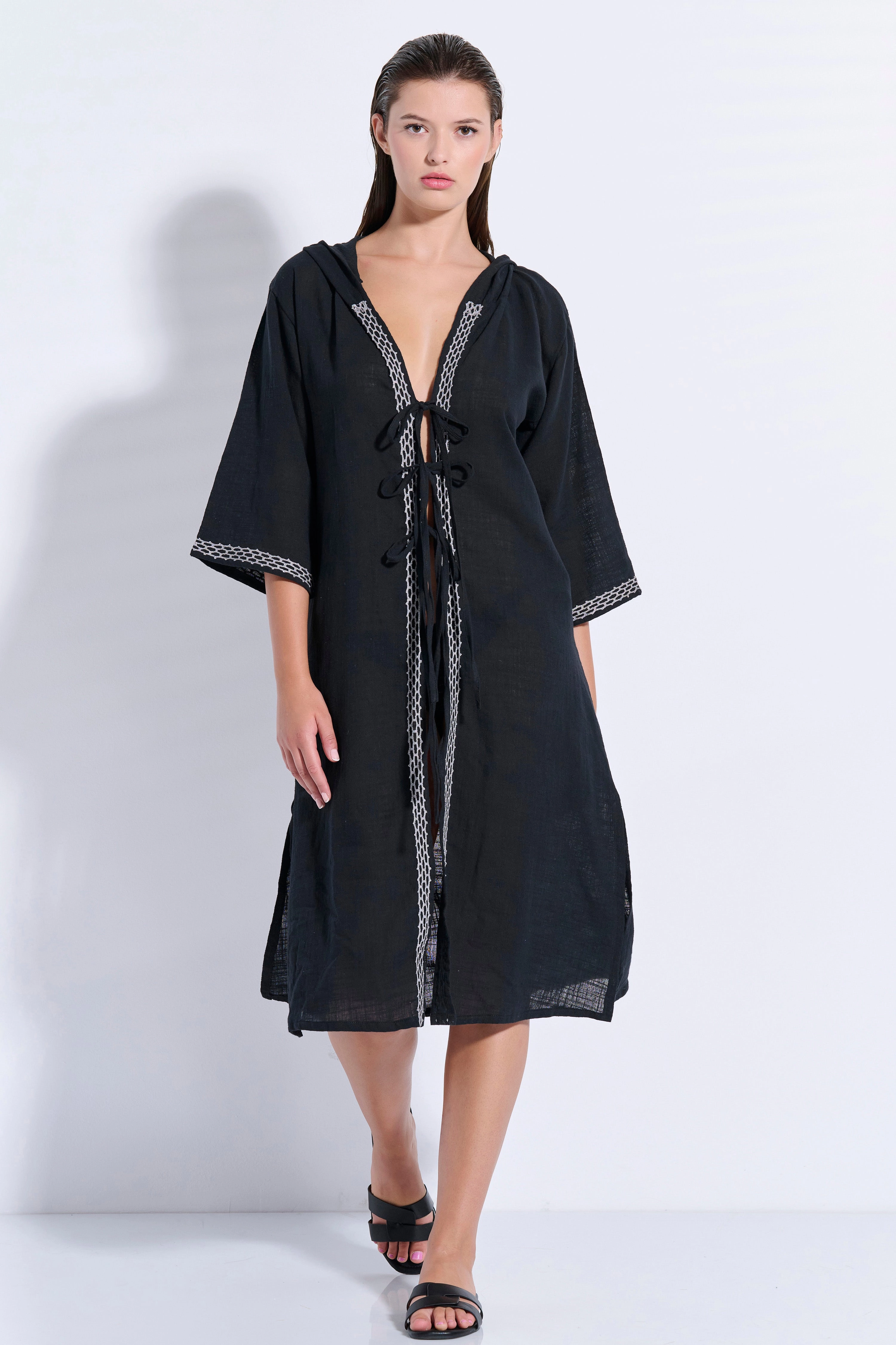 Maxi Trimmed Kaftan with Hood (8079)