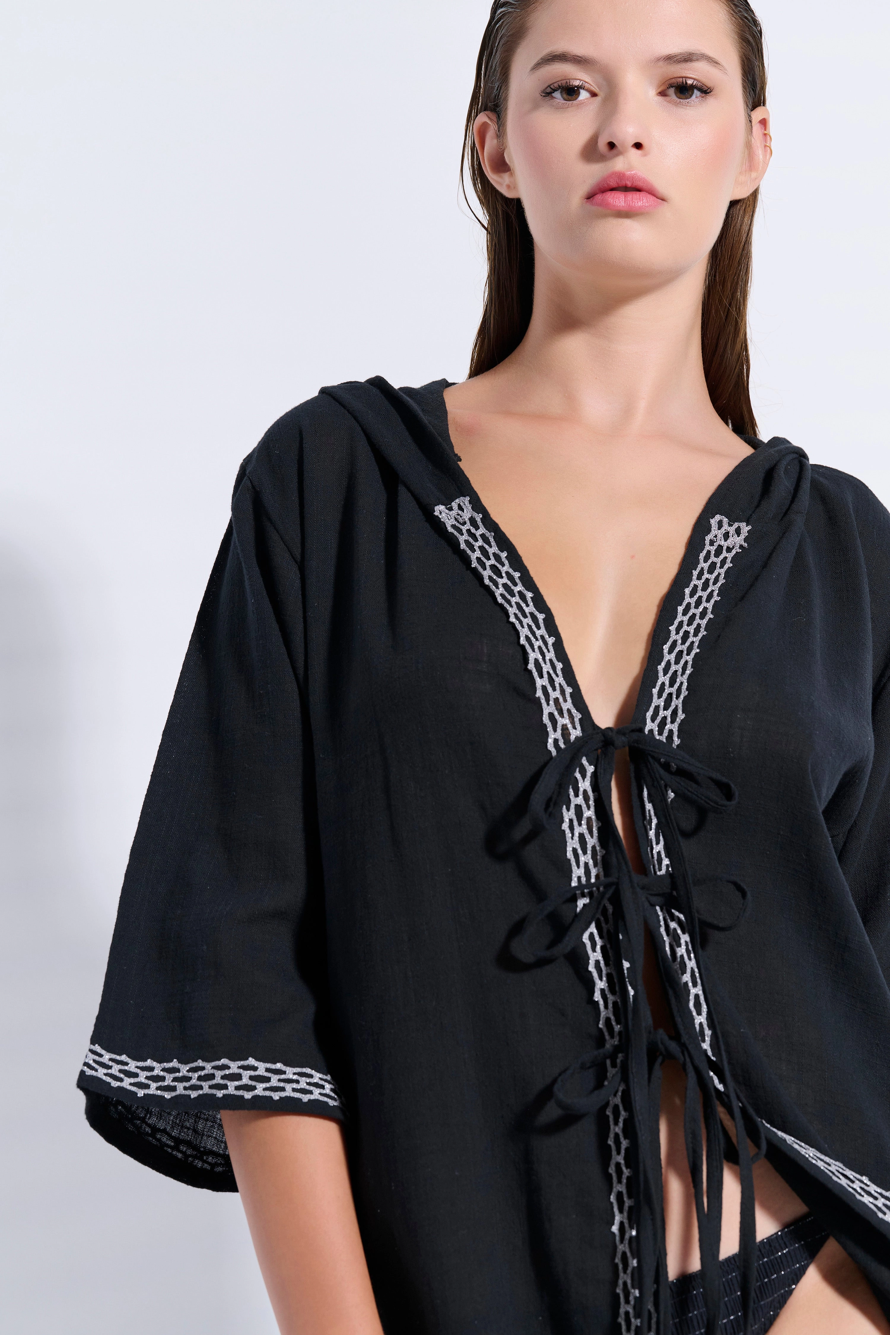 Maxi Trimmed Kaftan with Hood (8079)