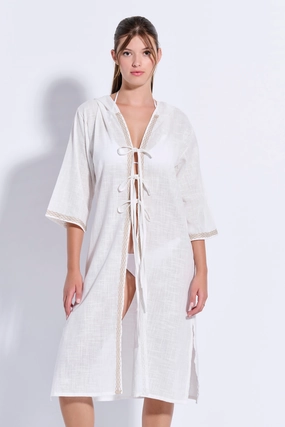 Maxi Trimmed Kaftan with Hood (8079)