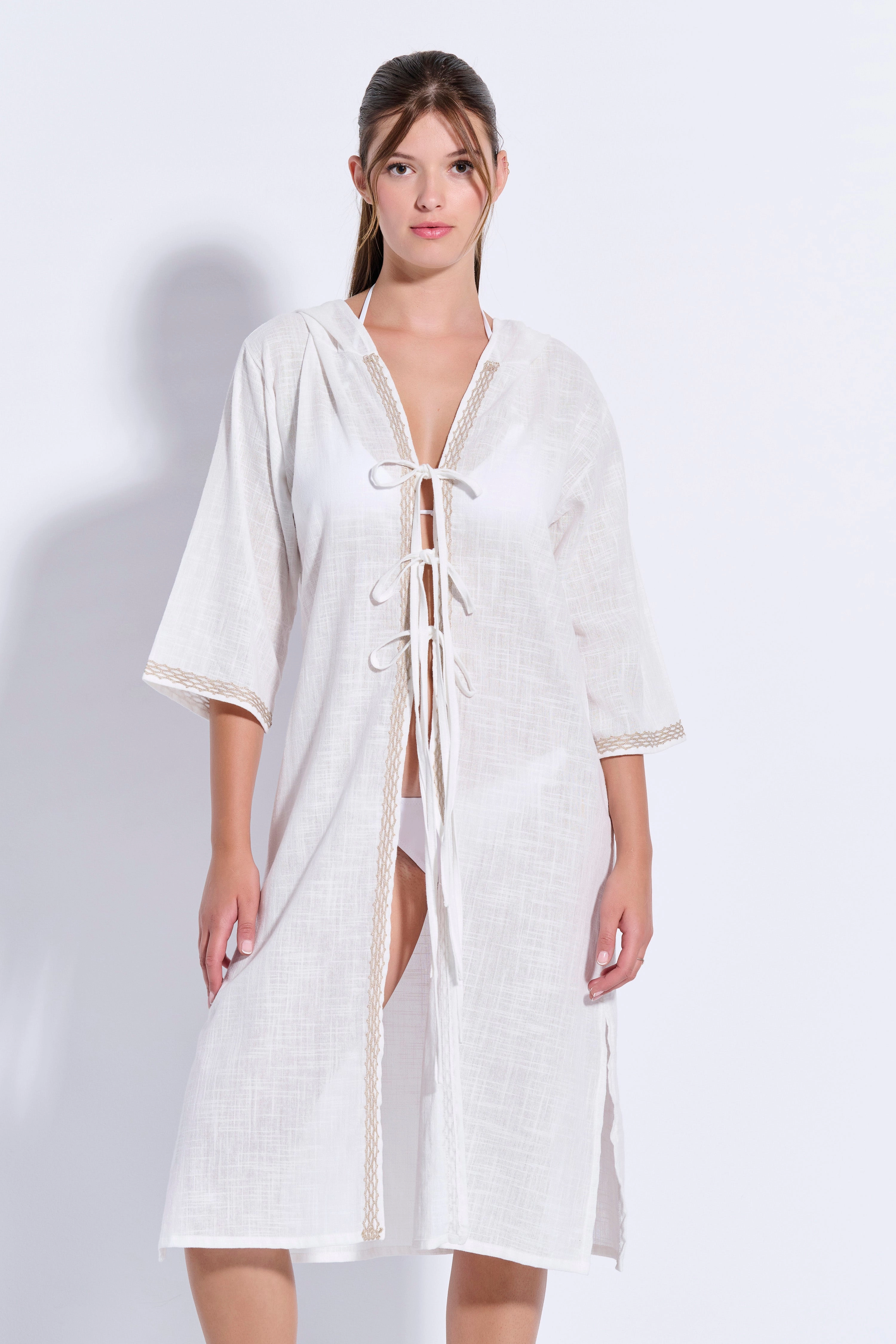 Maxi Trimmed Kaftan with Hood (8079)