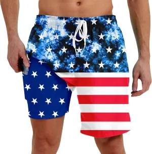 Men Swim Trunks with Compression Liner Men's 2 in 1 Bathing Suits 7 Inch Hawaiian Board Shorts