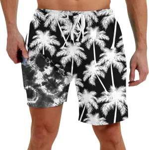 Men Swim Trunks with Compression Liner Men's 2 in 1 Bathing Suits 7 Inch Hawaiian Board Shorts