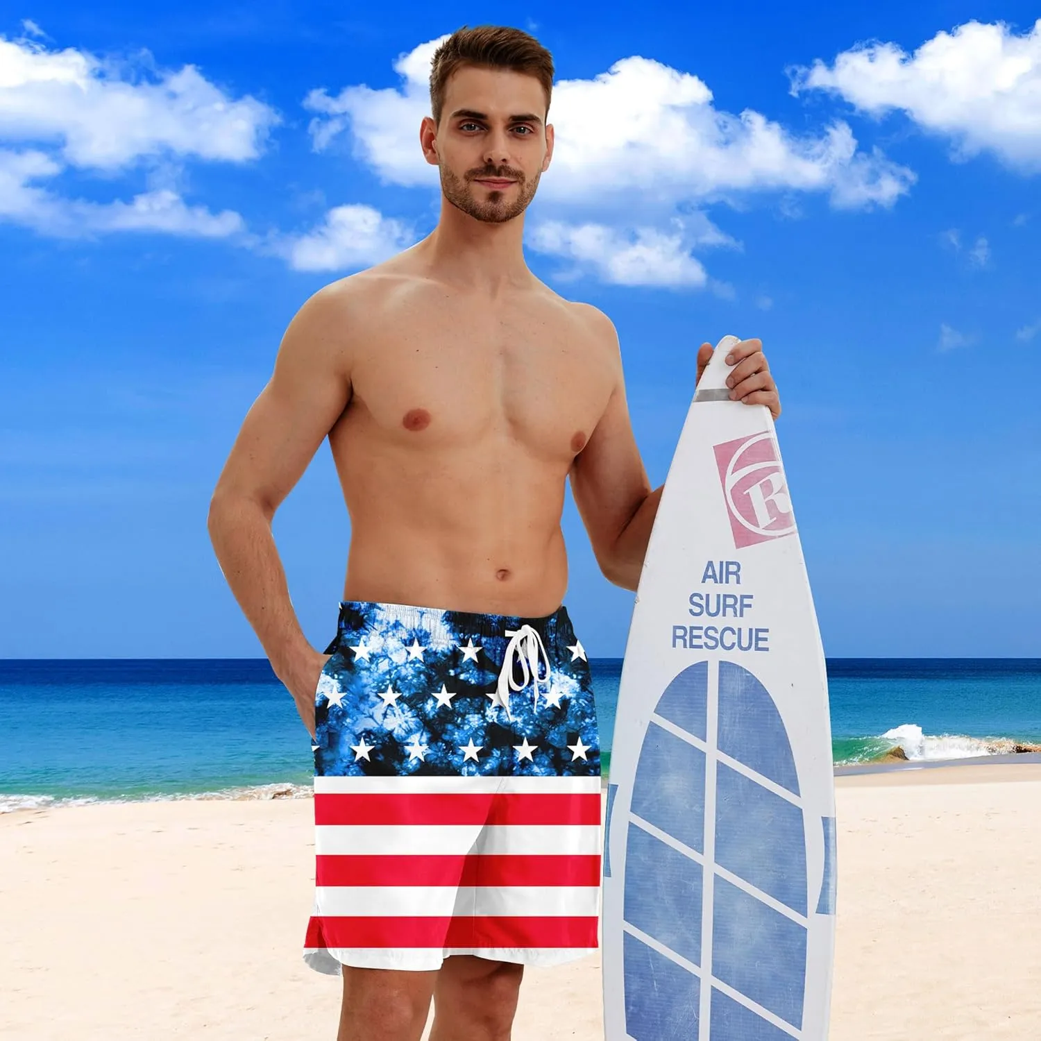 Men Swim Trunks with Compression Liner Men's 2 in 1 Bathing Suits 7 Inch Hawaiian Board Shorts